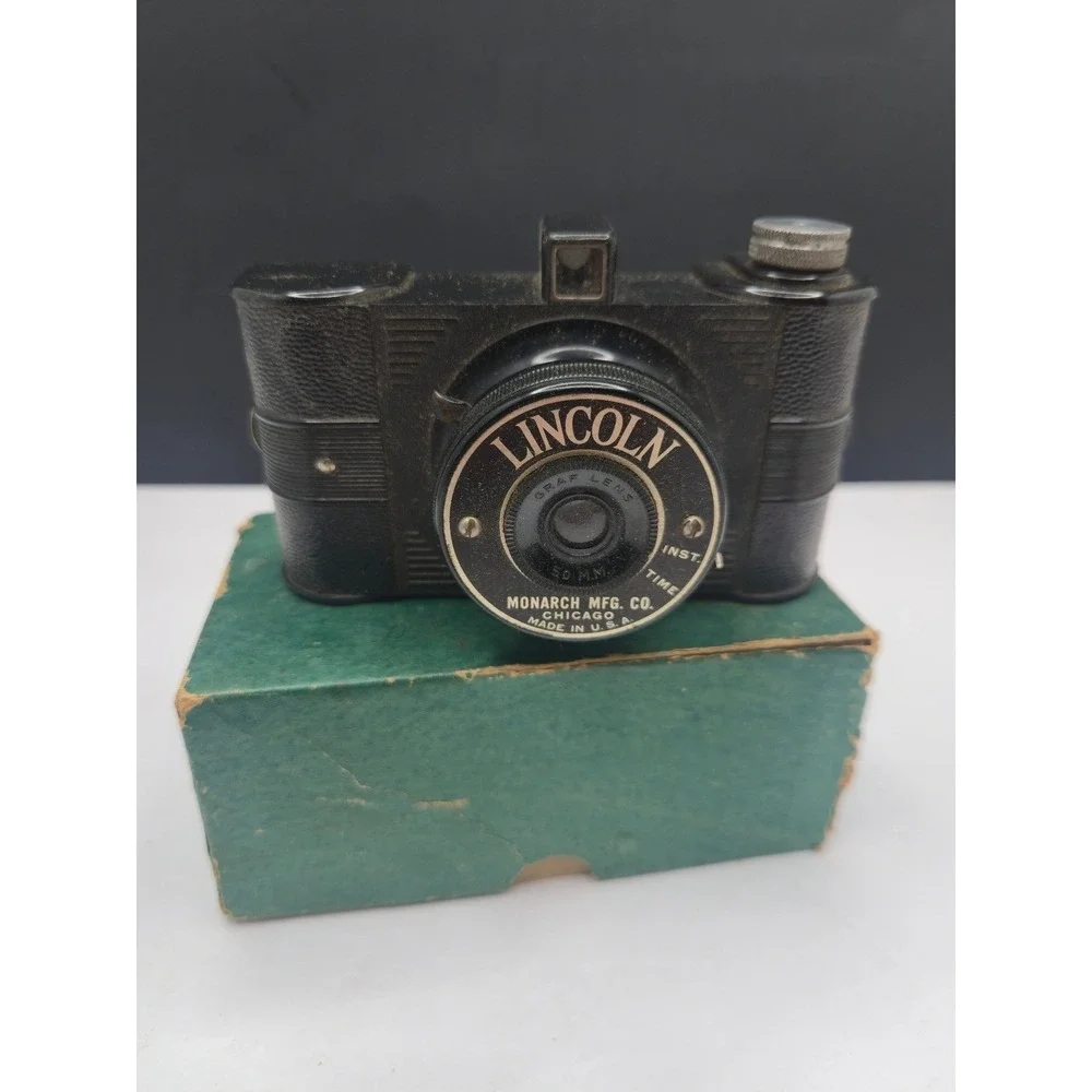 Monarch Mfg Lincoln Camera Vintage 50mm Graf Lens Bakelite Black With Box USA